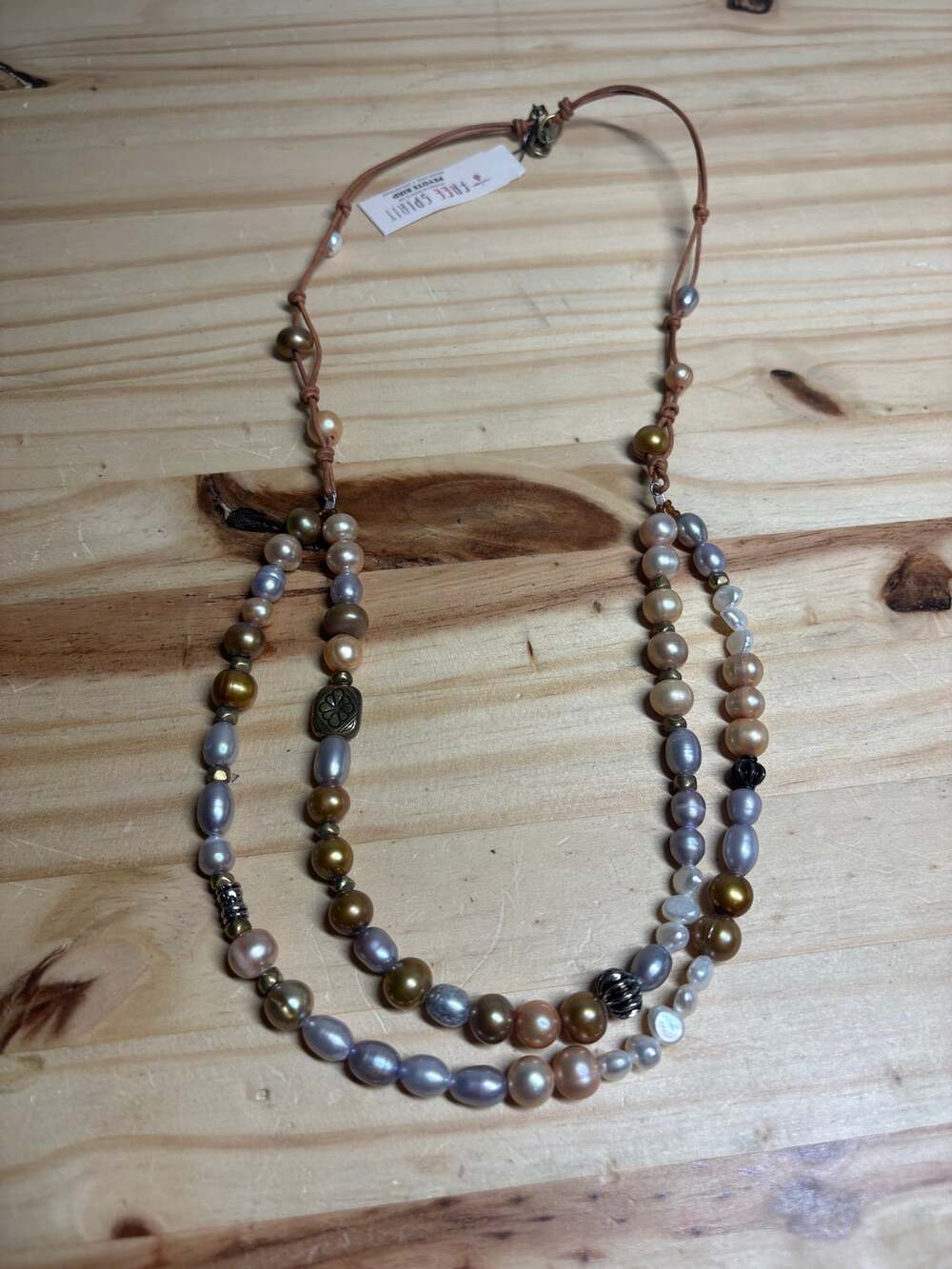 Peyote Bird Free Spirit Silver Cream Layered Pearl Beads Necklace
